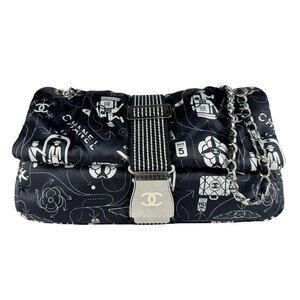 Chanel CHANEL Shoulder Bag Airline Nylon Black White Women's z10564